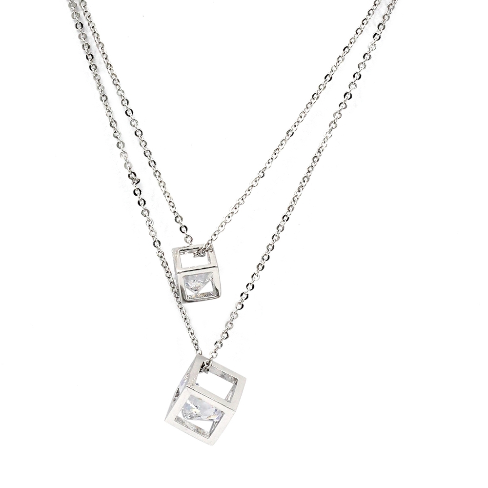 Silver duplexes cubic crystal necklace
